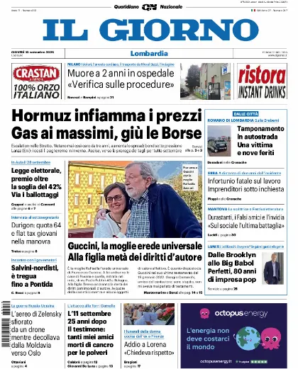Prima pagina Il Giorno