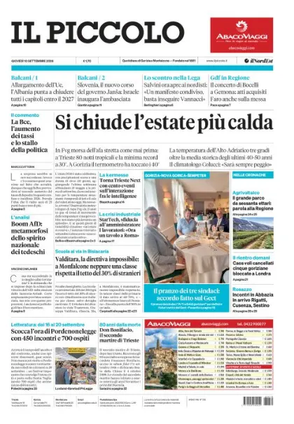 Prima pagina Il Piccolo | Gorizia e Monfalcone
