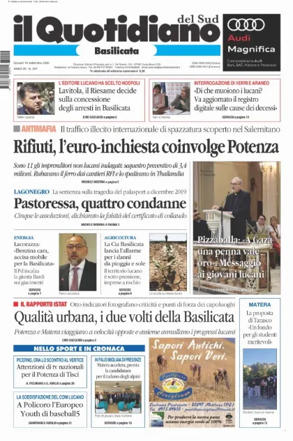 Prima pagina Il Quotidiano del Sud | Basilicata