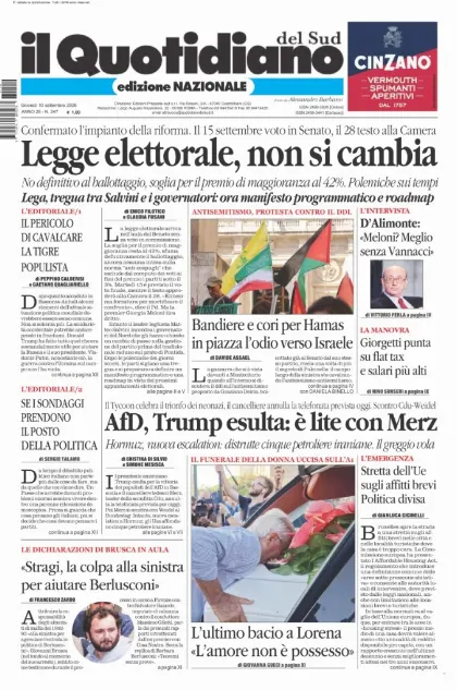 Prima pagina Il Quotidiano del Sud | L'Altravoce