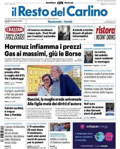 Prima pagina Il Resto del Carlino
