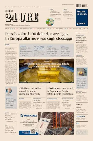 Prima pagina Il Sole 24 Ore