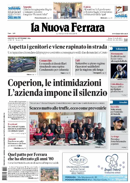 Prima pagina La Nuova Ferrara