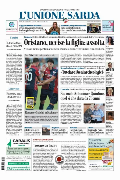 Prima pagina L Unione Sarda