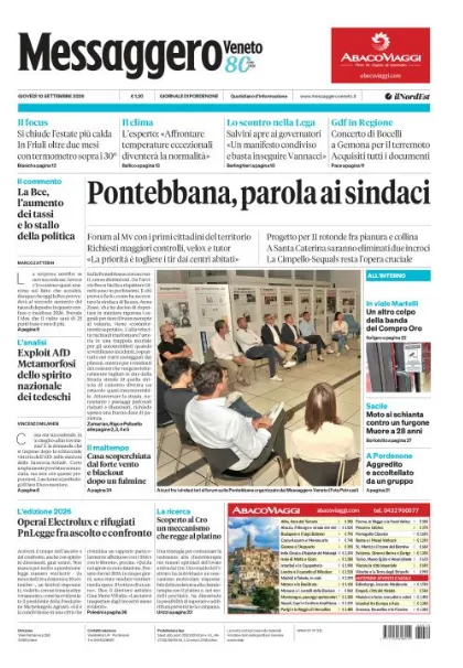 Prima pagina Messaggero Veneto | Pordenone