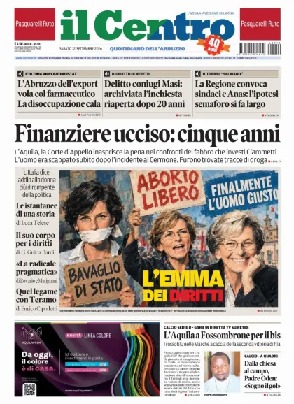 Prima pagina Il Centro | L'Aquila