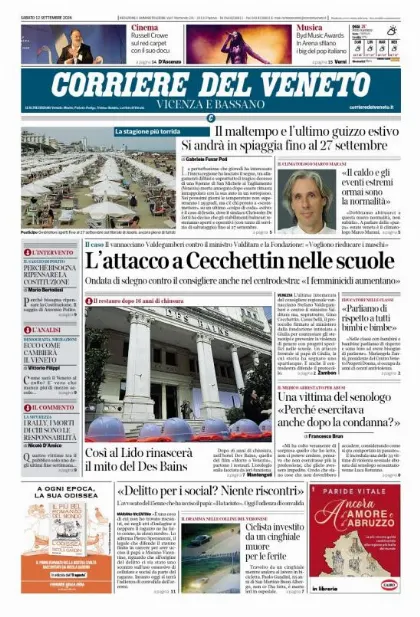 Prima pagina Corriere del Veneto | Vicenza e Bassano