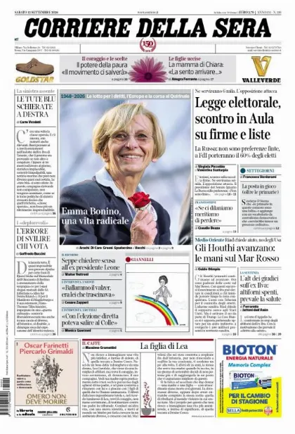 Prima pagina Corriere della Sera