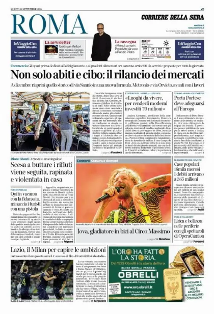 Prima pagina Corriere della Sera | Roma