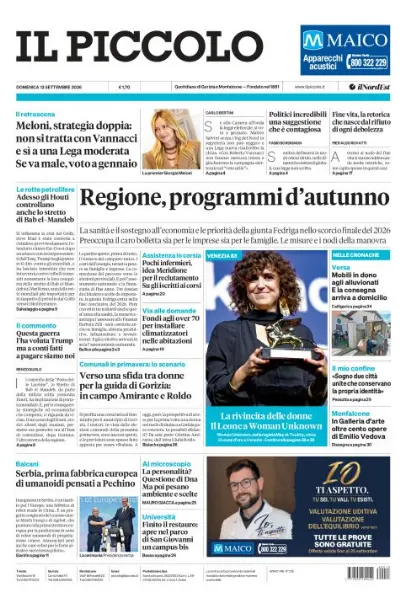 Prima pagina Il Piccolo | Gorizia e Monfalcone