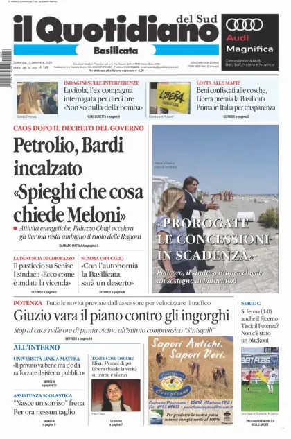 Prima pagina Il Quotidiano del Sud | Basilicata