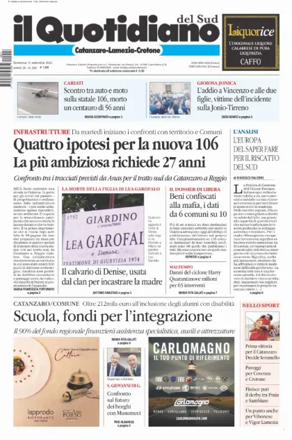 Prima pagina Il Quotidiano del Sud | Catanzaro, Lamezia e Crotone