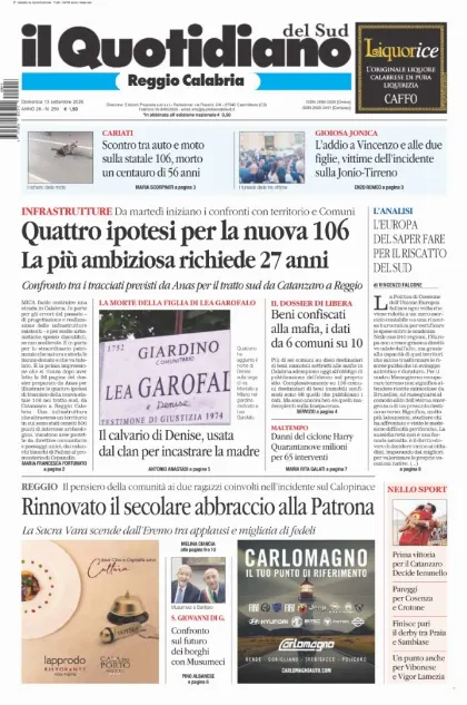 Prima pagina Il Quotidiano del Sud | Reggio Calabria