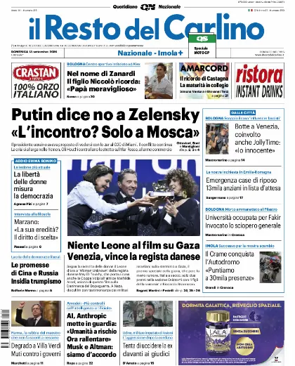 Prima pagina Il Resto del Carlino