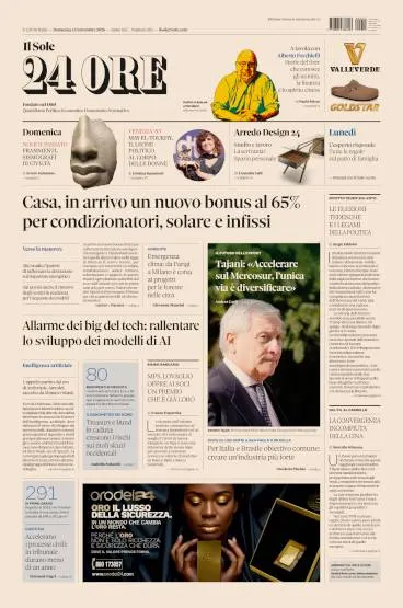 Prima pagina Il Sole 24 Ore