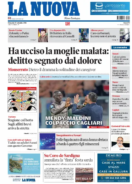 Prima pagina La Nuova Sardegna