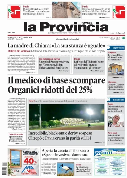 Prima pagina La Provincia Pavese