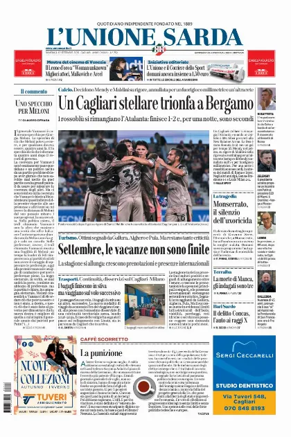 Prima pagina L Unione Sarda