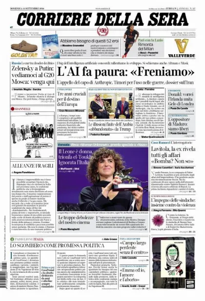 Prima pagina Corriere della Sera