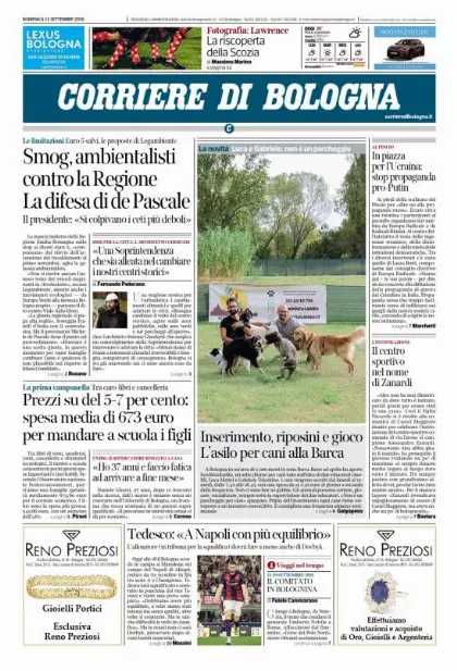 Prima pagina Corriere di Bologna