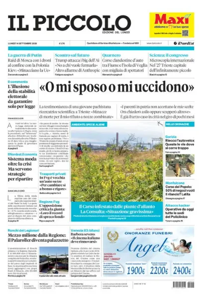 Prima pagina Il Piccolo | Gorizia e Monfalcone