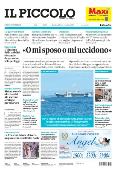 Prima pagina Il Piccolo | Trieste