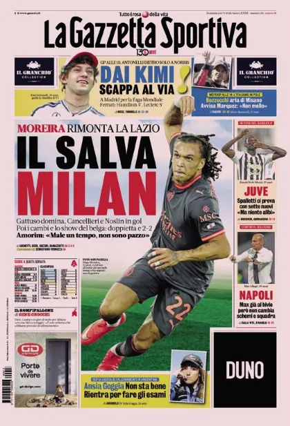 Prima pagina La Gazzetta dello Sport