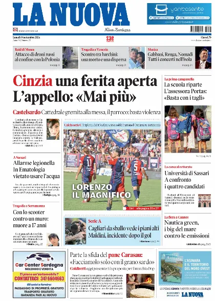 Prima pagina La Nuova Sardegna