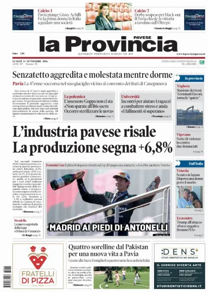 Prima pagina La Provincia Pavese