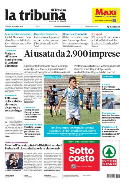 Prima pagina La Tribuna di Treviso | Treviso
