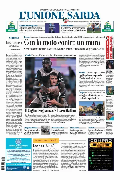 Prima pagina L Unione Sarda