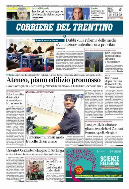 Prima pagina Corriere del Trentino