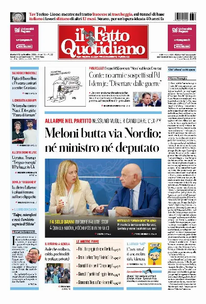 Prima pagina Il Fatto Quotidiano