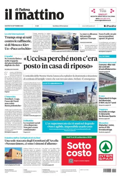 Prima pagina Il Mattino di Padova | Padova