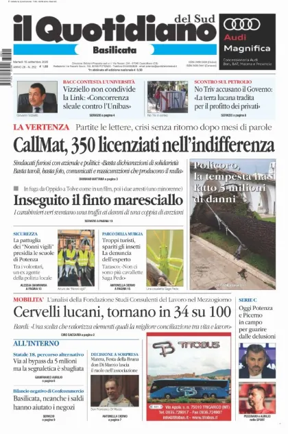Prima pagina Il Quotidiano del Sud | Basilicata