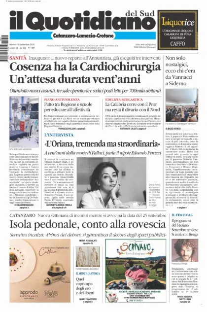 Prima pagina Il Quotidiano del Sud | Catanzaro, Lamezia e Crotone
