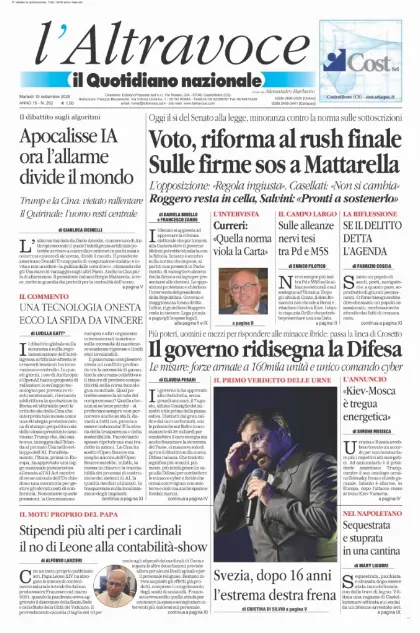 Prima pagina Il Quotidiano del Sud | L'Altravoce