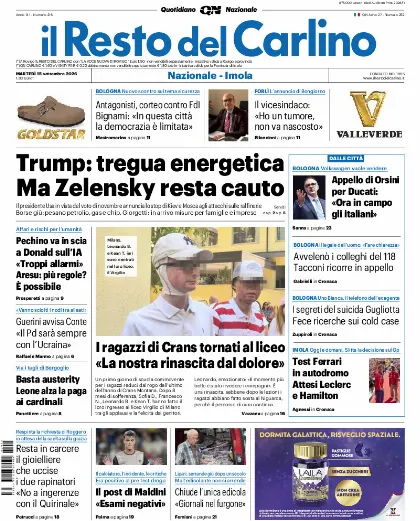 Prima pagina Il Resto del Carlino