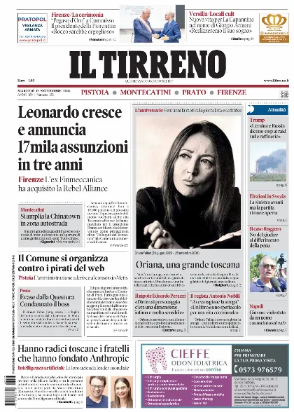 Prima pagina Il Tirreno