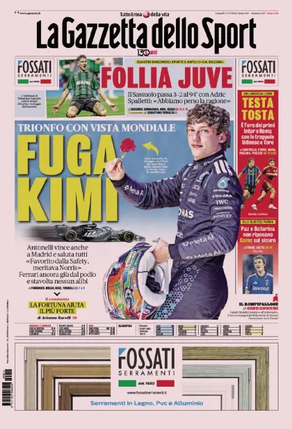 Prima pagina La Gazzetta dello Sport