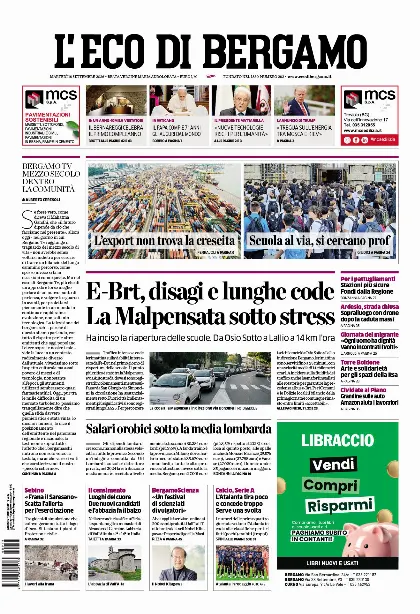 Prima pagina L'Eco di Bergamo