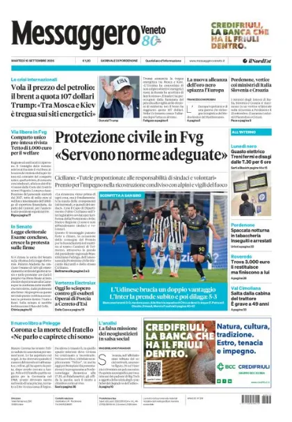 Prima pagina Messaggero Veneto | Pordenone