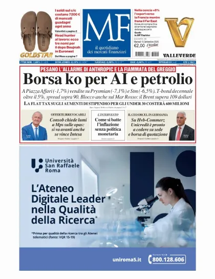 Prima pagina MF Milano Finanza