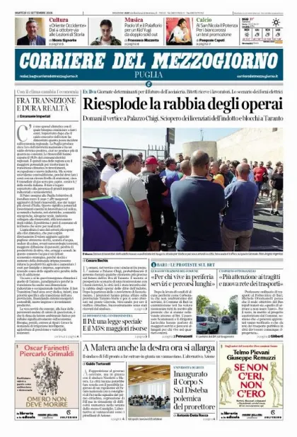 Prima pagina Corriere del Mezzogiorno | Puglia
