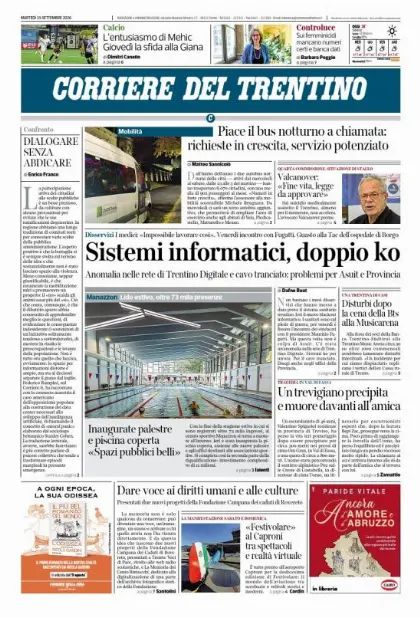 Prima pagina Corriere del Trentino