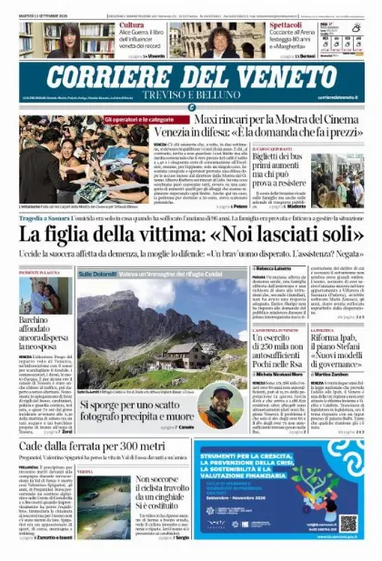 Prima pagina Corriere del Veneto | Treviso e Belluno