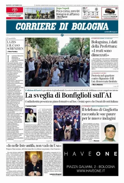 Prima pagina Corriere di Bologna