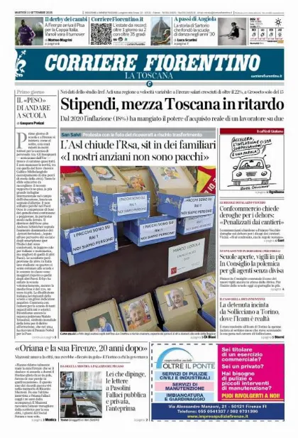 Prima pagina Corriere Fiorentino
