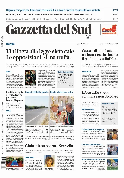 Prima pagina Gazzetta del Sud | Reggio Calabria