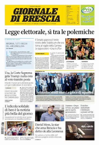 Prima pagina Giornale di Brescia